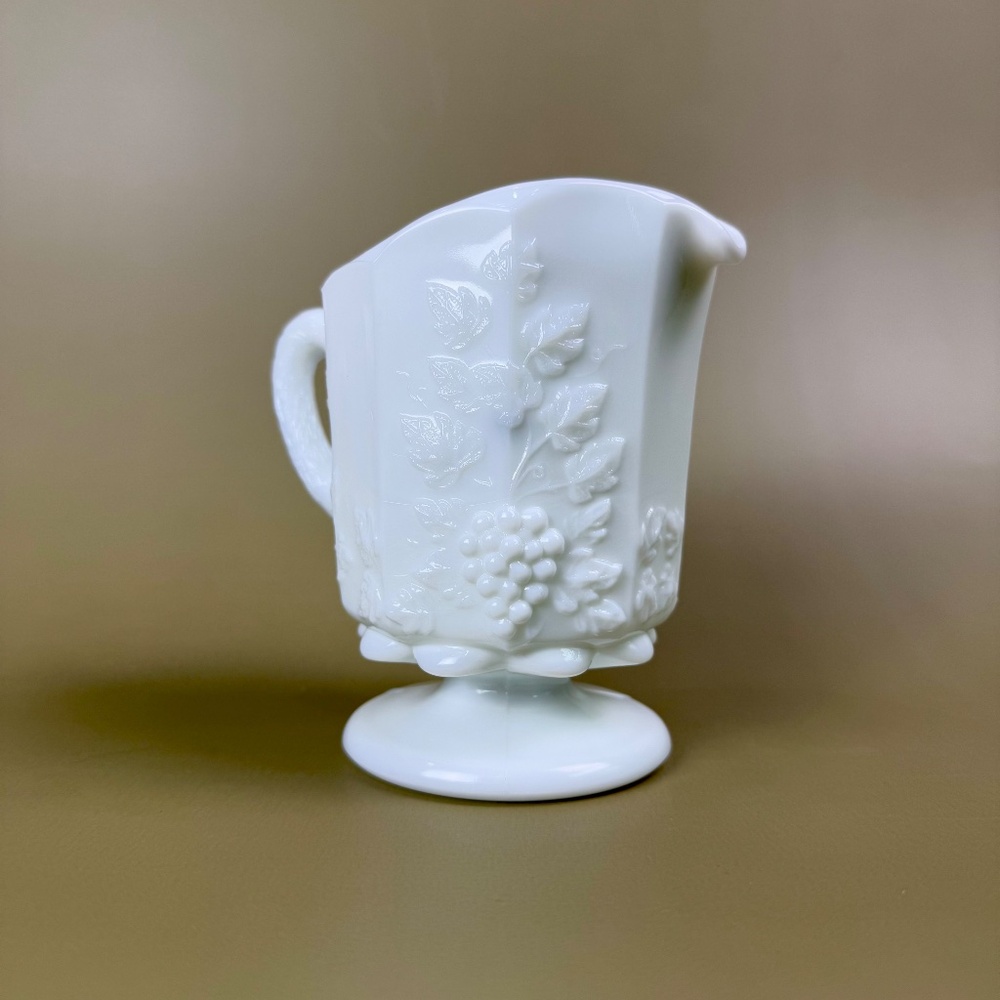 Westmoreland Milk Glass Grape Pattern Footed Creamer – Vintage Mid-Century - Picture 2 of 13